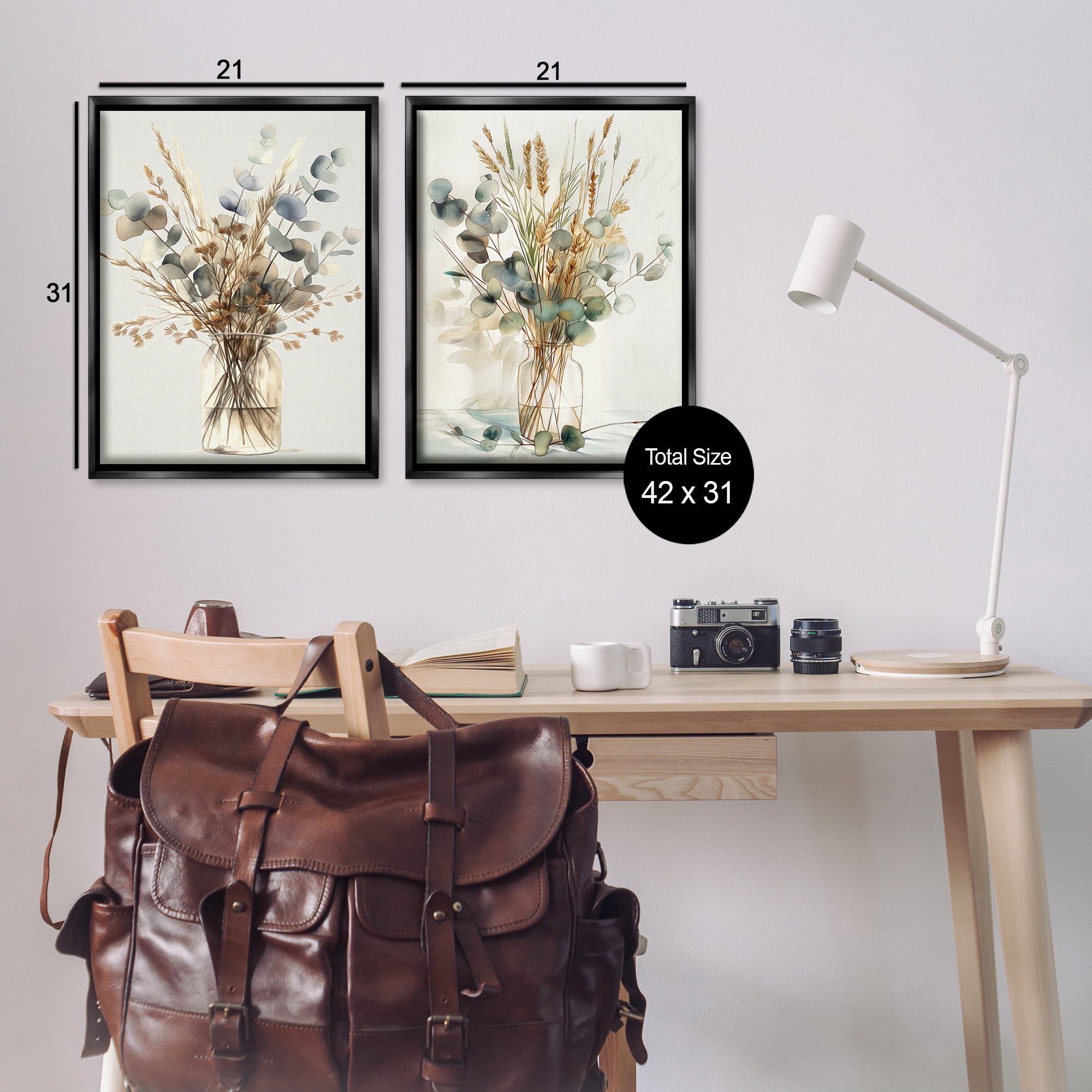 Stupell Industries Eucalyptus Jar Bouquets Plants & Flowers Painting Black Floater Framed Canvas Art Print Wall Art, 21 x 31, Set of 2