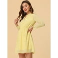 thumbnail image 2 of DARING DIVA Shiny Star Choker V Neck Long Sleeve A-Line Dress L Light Yellow, 2 of 6