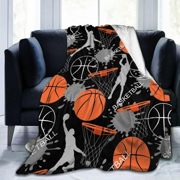 Basketball Sports Ball Cool Throw Blanket Soft Bed Bedding Warm Cozy Plush Flannel Fleece Blankets Gifts for Kids Boys Teens Men, Sofa Couch Bedroom Home Decor, 60"x50"