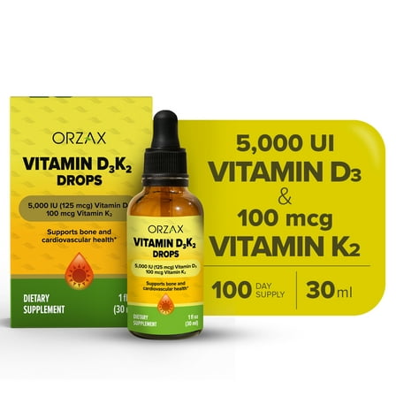 ORZAX Vitamin D3 K2 Drops - Supports Bone Density and Calcium Absoprtion - For Bone, Muscle and Heart - (1fl oz - 30 ml)