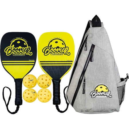 Boomer Wood Pickleball Paddle Set with Sling Bag, 2 Maple Paddles, 4 Balls, Cushion Grip, Beginner Recreation Set