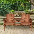 thumbnail image 2 of Patio Bench, Garden Bench with Middle Table and Umbrella Hole, Wooden Outdoor Bench for Patio, Porch, Poolside, Balcony, Orange, 2 of 9