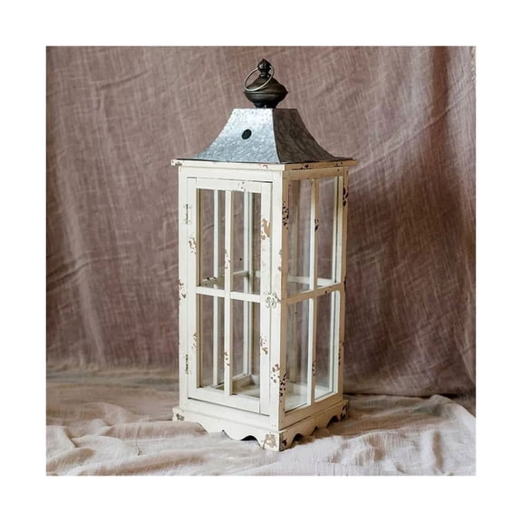 Large Wooden Candlestick Glass Decoration Garden Yard Nostalgic Lantern Candle Holder