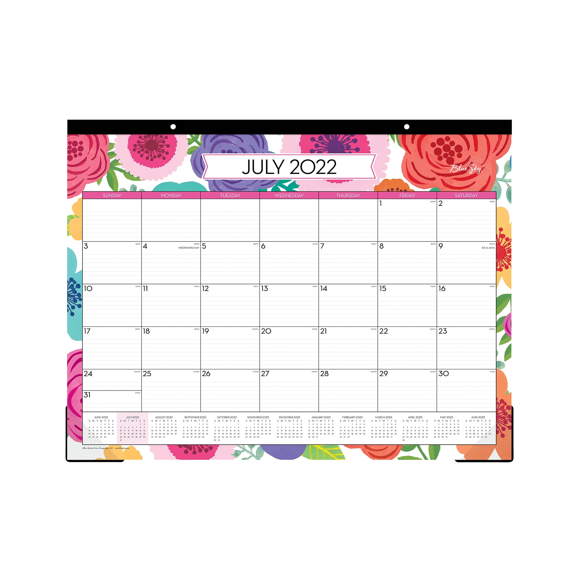 Blue Sky 2020-2021 Academic Year Monthly Desk Pad Calendar Mahalo Two-Hole Punched Trim Tape Binding 22 x 17 Ruled Blocks 