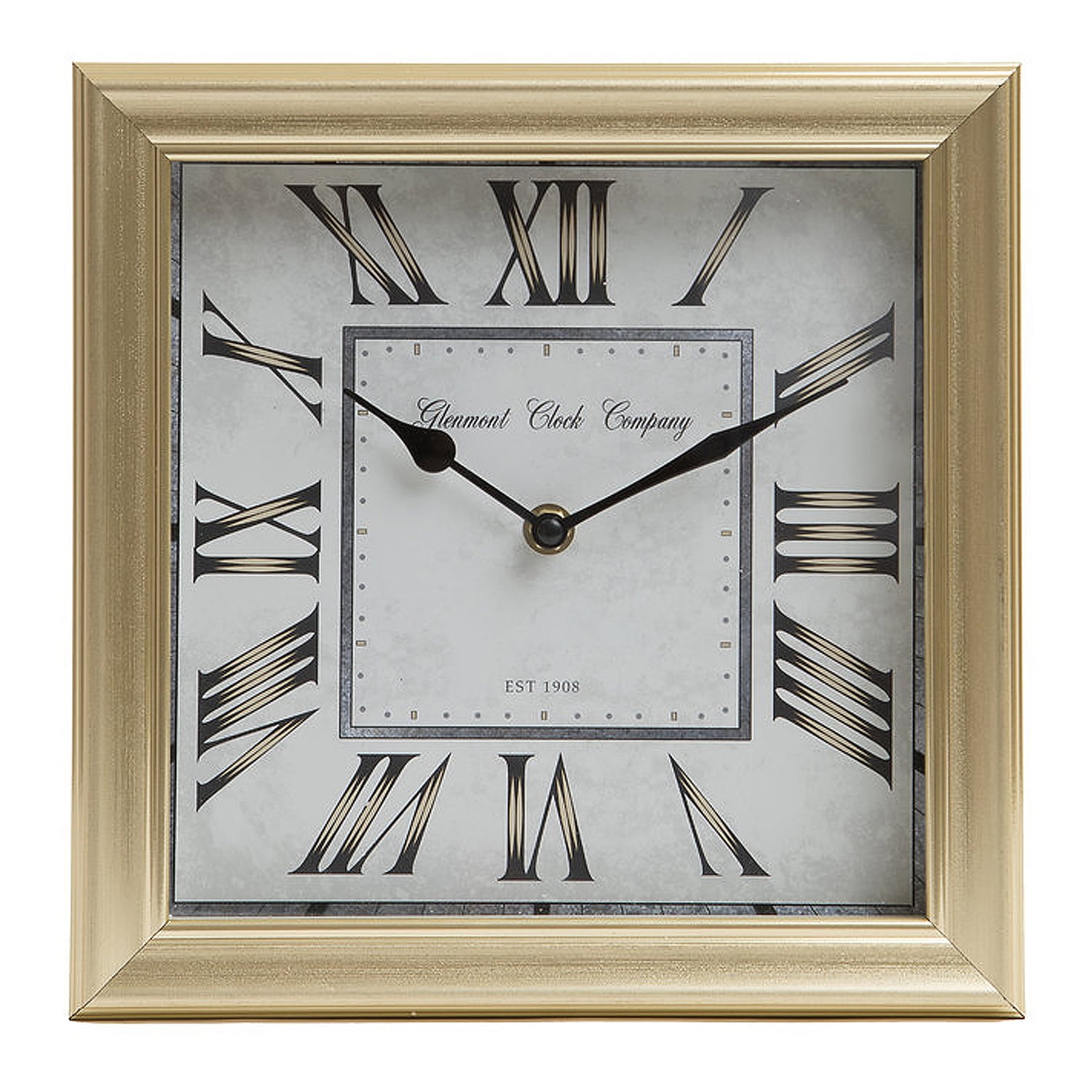 Patton Wall Decor 10" Brushed Gold Roman Numeral Square Tabletop Clock