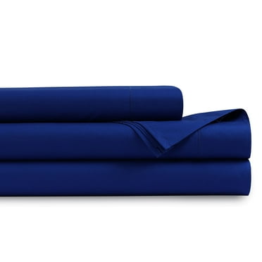 Tribeca Living  Organic Cotton 400 Thread Count Percale Extra Deep Pocket Sheet Set King - Sapphire Blue