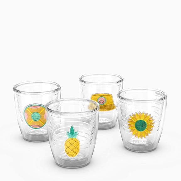 Tervis Summer Shine Collection Made in USA Double Walled Insulated Tumbler Travel Cup Keeps Drinks Cold & Hot, 12oz - 4pk, Assorted