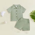 thumbnail image 2 of Xudanell Baby Boy Clothes Baby Boy Outfits Baby Boy Summer Clothes Cotton 2 Piece Set with Button Down Shirt Shorts 0-3T (18-24 Months,Green), 2 of 4