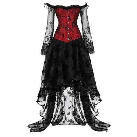 Fesfesfes Punk Skirt Cosplay Set for Women Gothic Shapewear Bustier Lingerie Corset Mesh Lace Underwear Set Clearance Under $10