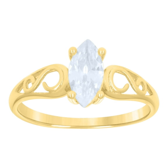 10kt Real Yellow Gold Baby Marquise Cubic-Zirconia Engagement Ring