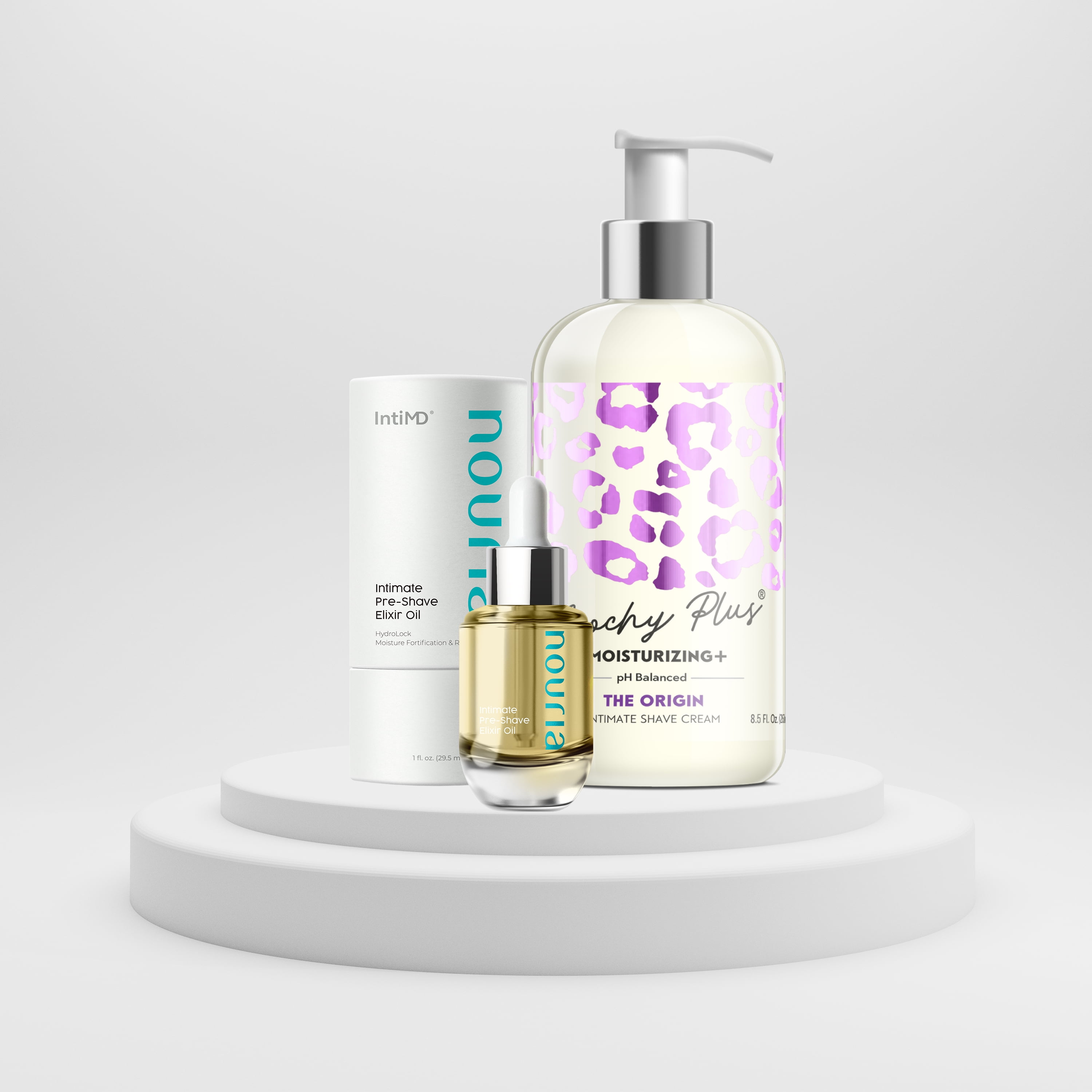 Coochy Plus Intimate Shave Cream The Origin + NOURIA Pre-Shave Elixir Moisturizer Oil Kit – HydroLock & MOISTURIZING PLUS Continuous Hydration Reliefs Razor Burn Bump Ingrown Hair
