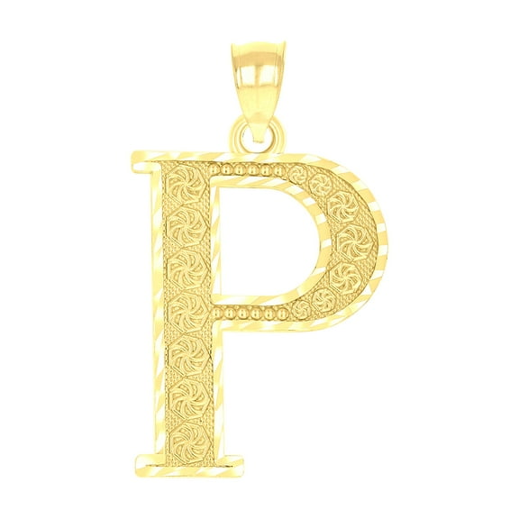 10k 10Kt Yellow Gold Diamond-Cut Mens Letter P Initial Charm Pendant