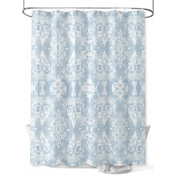 Fsddascl Boho Blue Floral Shower Curtain Set - 36" x 78" Washable Bathtub Curtain with 12 Hooks, Country Ethnic Abstract Flower Pattern Waterproof Fabric Stall Shower Curtains for Bathroom/Bathtub