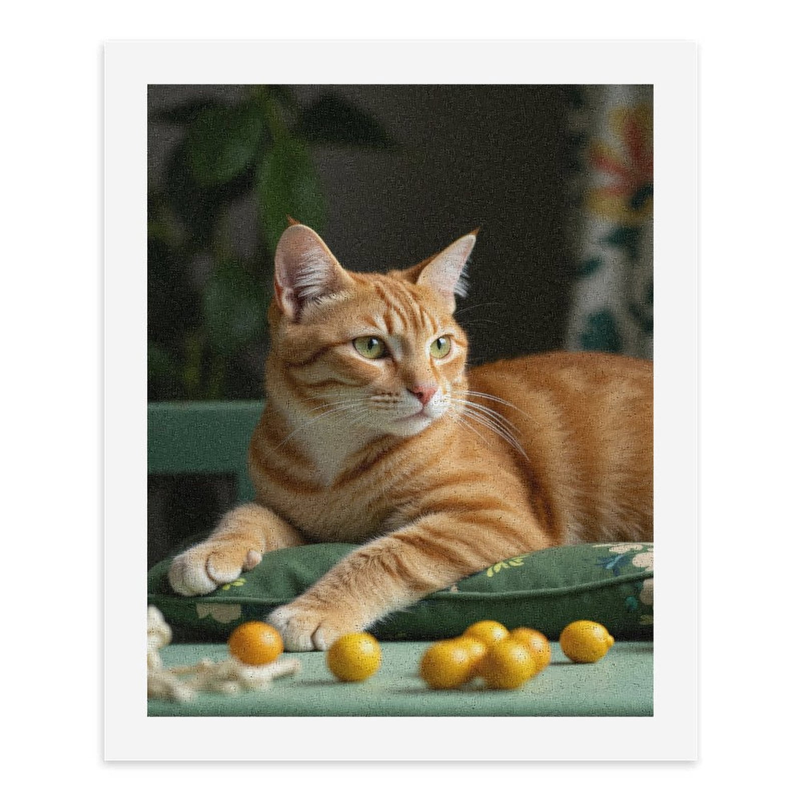Paint By Numbers Kit for Adults Beginner - DIY Orange Cat Relaxing Green Pillow Canvas Painting Kits for Adults, Frameless Paint By Number for Adults for Home Wall Decor 16x20 Inch