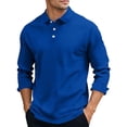 thumbnail image 3 of Men's Long Sleeve Polos Shirts Solid Color Button Turndown Collar Pullover Top for Business Casual, 3 of 7