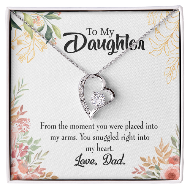 To My Daughter Snuggled Into My Heart From Dad Forever Necklace w Message Card