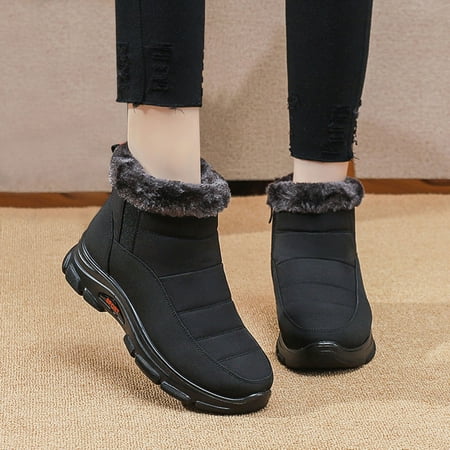 

Midewhik Ladies Flat Side Velvet Bottomed Color Fuzzy Boots Plus Snow Warm Zipper Women s Boots
