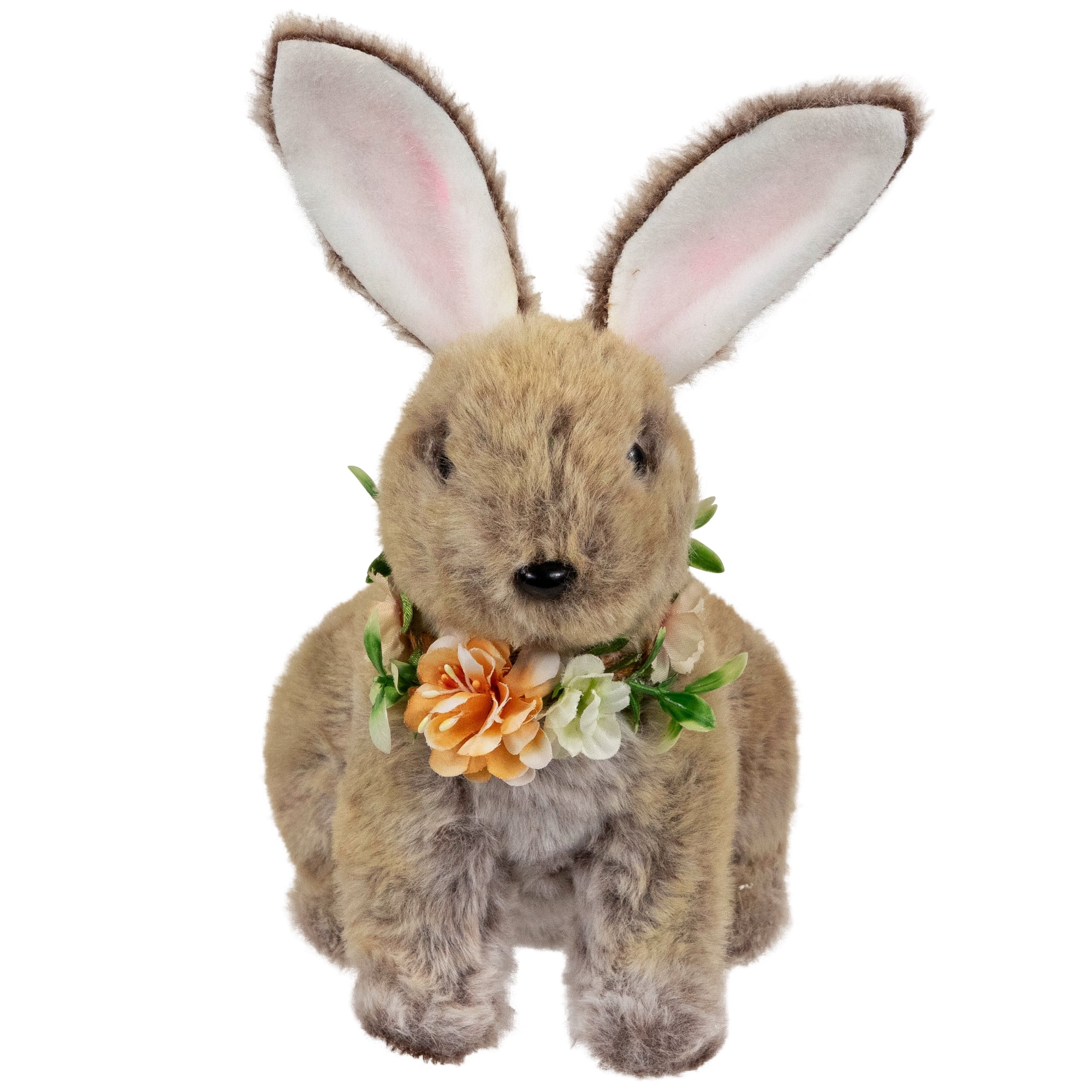Northlight Plush Rabbit with Flower Wreath Easter Figurine - 8.5"