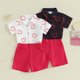 thumbnail image 3 of Odeerbi 6M-4Y Niños Niñas San Valentín Conjunto de Verano Camiseta de Manga Corta Con Solapa de Algodón Con Estampado de Amor Pantalón Corto Conjunto de Dos Piezas, 3 of 4