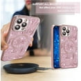 thumbnail image 4 of for iPhone 13 Pro Max Phone Case Glitter, Compatible with Magsafe Magnetic Cases, Transparent Luxurly Plated Sparkly Design, Soft Shockproof Camera Lens Protective Back Cover, Pink, 4 of 12
