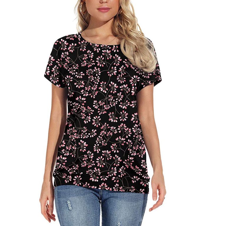 JGGSPWM Women Short Sleeve Tops Floral Print Shirts Trendy Loose