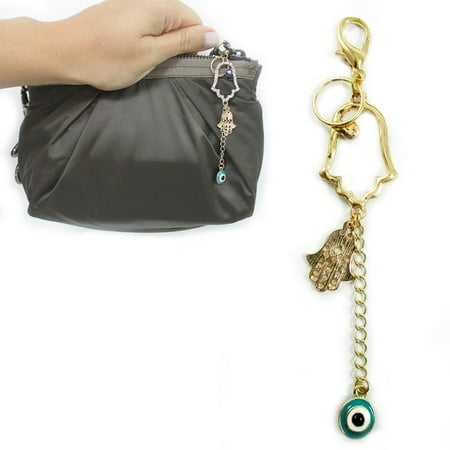 Hamsa Key - 1 Hamsa Keychain Purse Accessory Evil Eye Lucky Charm Crystal Pendant Key Chain