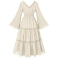 thumbnail image 6 of Renaissance Dress Women Pirate Peasant Tiered Flowy Long Dresses V Neck Bell Sleeve Vintage Victorian Costume, 6 of 6