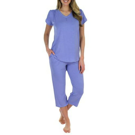 Pajama Heaven Women’s Sleepwear Bamboo Jersey V-Neck and Capri Pajama PJ