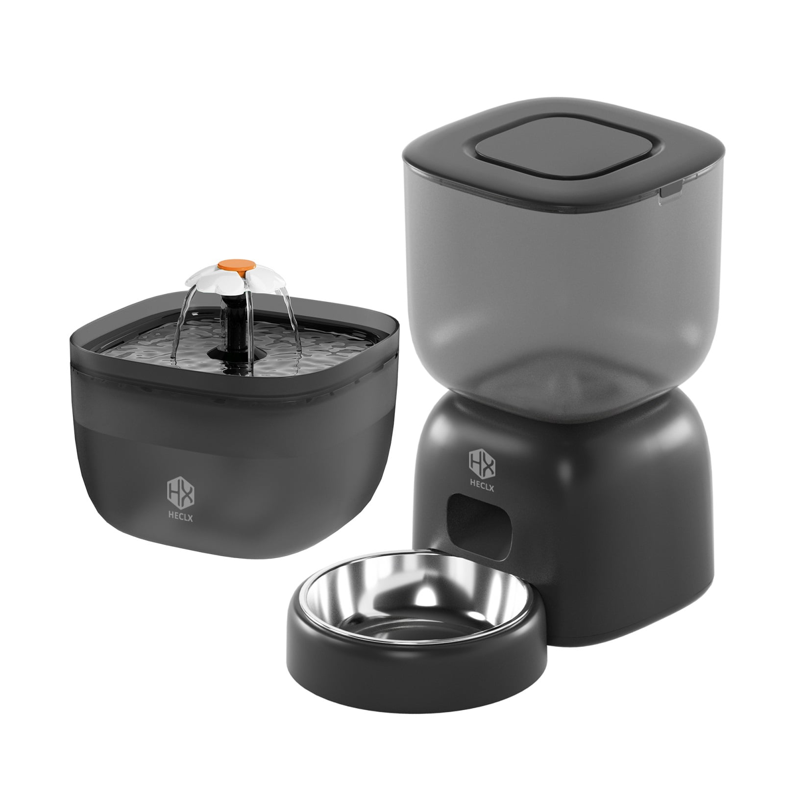 Automatic Cat Feeder and Water Dispenser Set with Pet Food Bowl, Smart Cat Food Timer Automatic Feeder, Locking Lid, Voice Recorder (Black)