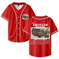 thumbnail image 1 of Sam Barber The American Route Tour 2026 Jersey de béisbol camisa con cuello en V mujeres hombres ropa de calle de manga corta,Red,2XL, 1 of 3