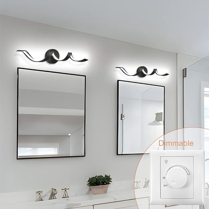 LED Bathroom Vanity Lights, 24inch Dimmable Black Bathroom Lighting Fixture Over Mirror 15W Spiral Design LED Wall Light Fixtures, Black