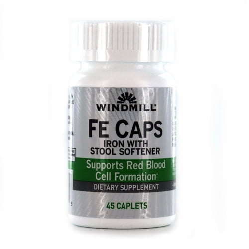 Windmill FE Caps Iron with Stool Softener Caplets, 45 Ea