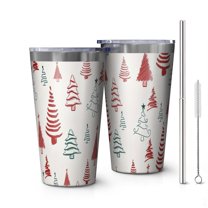 16oz Tumblers Multicolor Christmas Tree Pattern Stainless Steel Vacuum Insulated Double Wall Travel Tumbler Cups Mug with Lid and Straw,Cleaning Brush for Coffee,Tea
