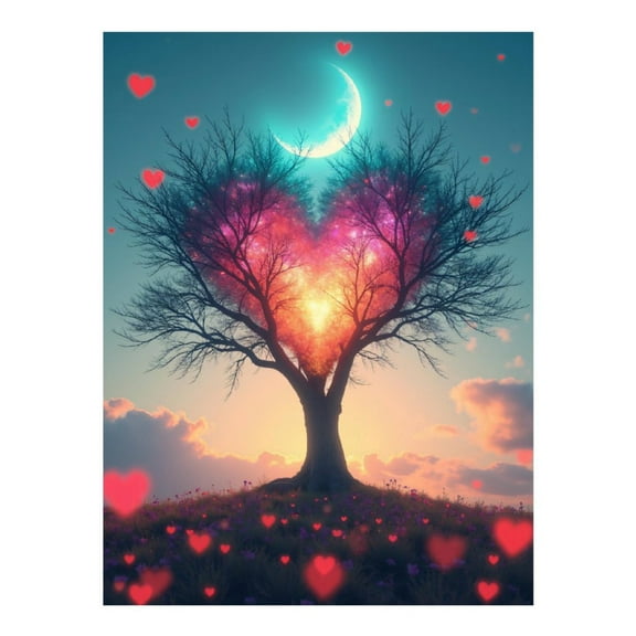 Diamond Art Kit for Adults, Heart Tree Under Moonlight Diamond Painting for Adults Beginners, DIY Diamond Art Painting Kits, 5D Diamond Painting Crafts for Home Decor 12x16 Frameless