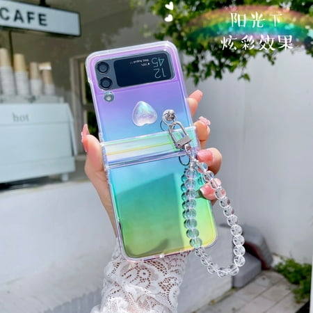 Haobuy Compatible Samsung Galaxy Z Flip 4 Clear Case with Bracelet Strap Chain Hinge 360° Shockproof Case for Z Galaxy Flip 4 2022