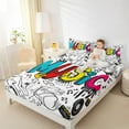 thumbnail image 4 of jejeloiu Music Theme Bed Sheets,Colorful Hippie Graffiti King Sheets,Musical Instruments Pattern Sheet Set For Kids,Ultra Soft Home Decor,4-Piece, 4 of 7