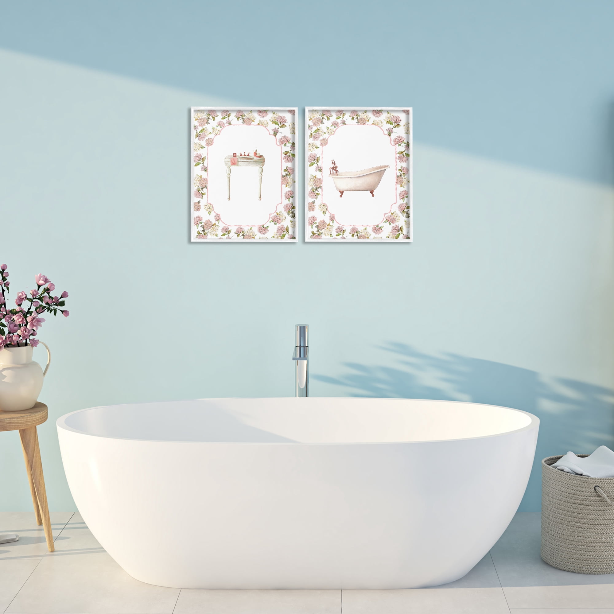 Stupell Industries Elegant Hydrangeas Bathroom 2 Piece White Framed Giclee Art Set, design by Carol Robinson