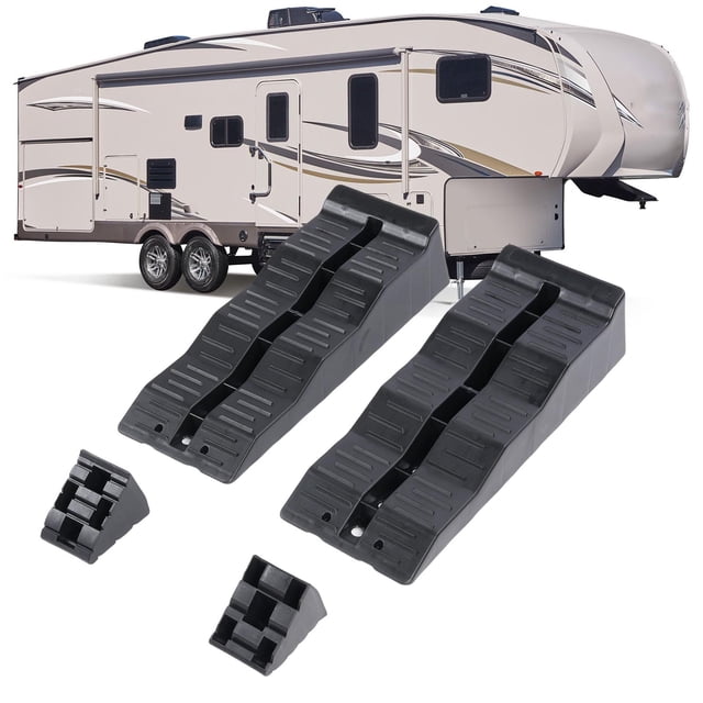 RV Leveling Ramps, 11000LBScamper or Trailer Leveler or Wheel Chocks for Stabilizing Uneven Ground and Parking, Achieve Accurate Leveling, HDPE Material