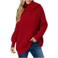 thumbnail image 2 of Qulqfy Pullover Sweaters for Women Cozy Tunic Red Cowl Neck Sweater Trendy Knit Long Sleeve Shirts Tops for Women, 2 of 6