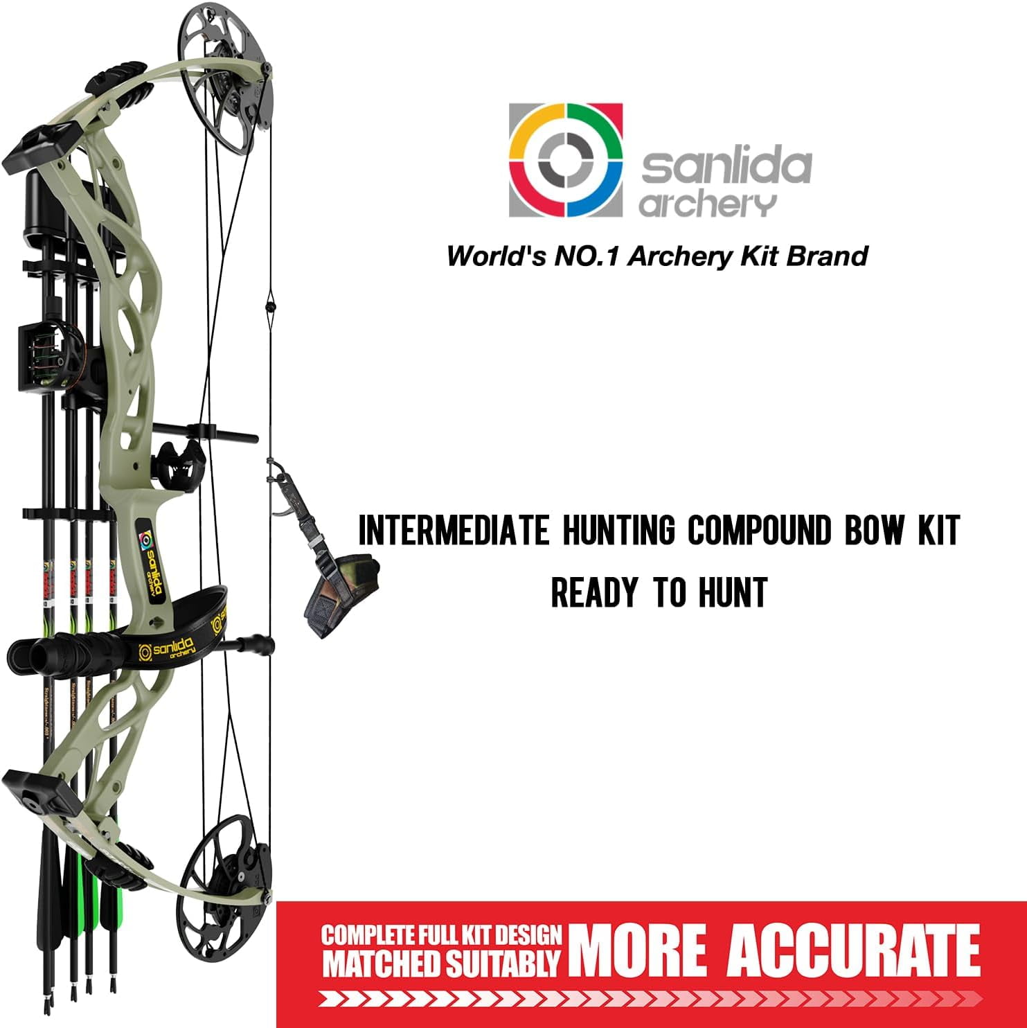 Sanlida Dragon X9 Ready to Hunt Compound Bow Package for Adults, Archery Compound Bow and Arrow Set, 0-70 Lbs Draw Weight, No Bow Press Needed, Limited Life-time Warranty (Desert)