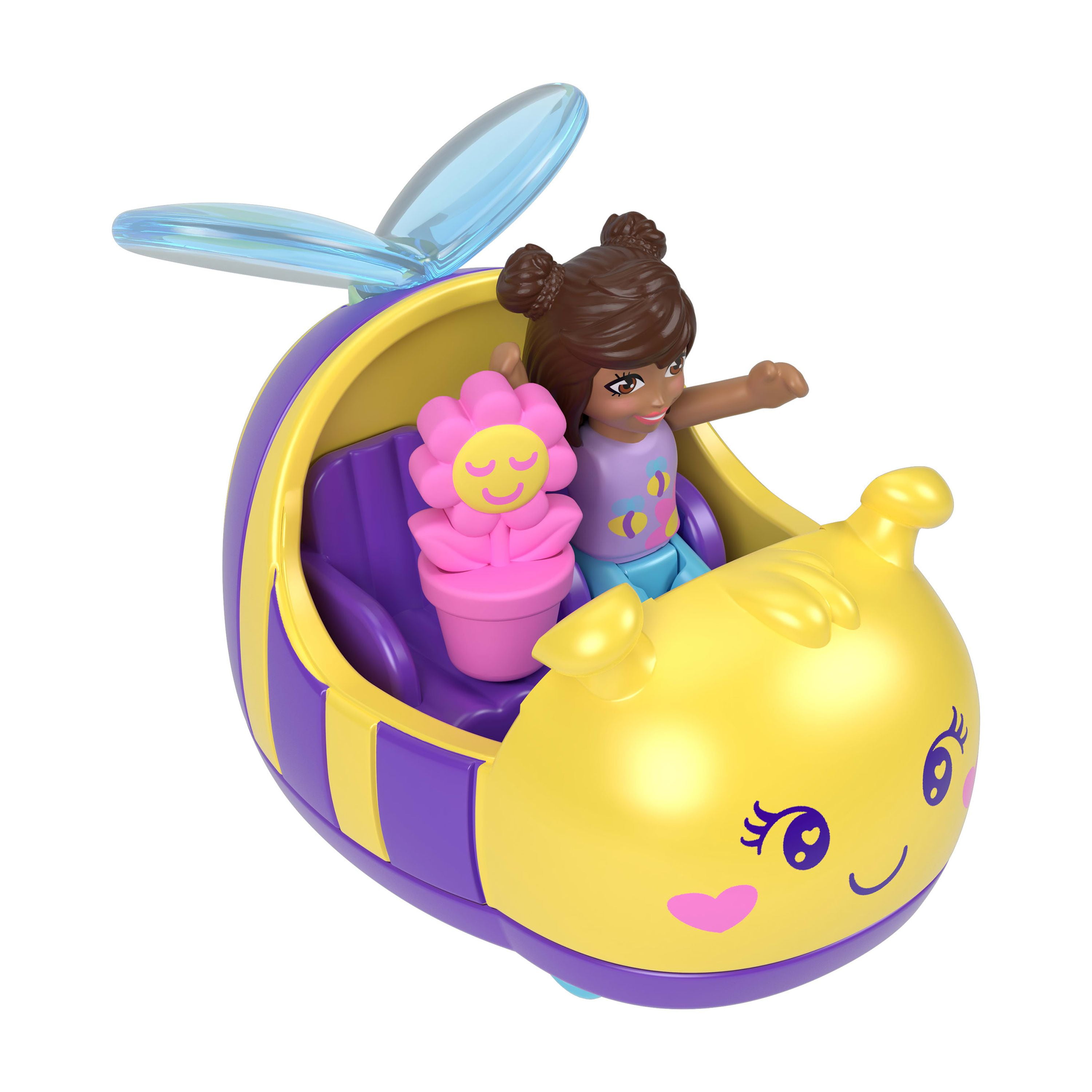 Polly Pocket Bumblebee Vehicle Set, Micro Doll with Themed Die-cast Car & Flower Figure