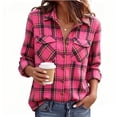 thumbnail image 6 of Hsovts Women Multi‑Color Buffalo Tartan Plaid Flannel Shirt, Button Up Long Sleeve Chest Pocket Loose Fit Fall Winter Casual Outerwear Perfect as Open‑Front Shacket Coat Hot Pink XL, 6 of 6