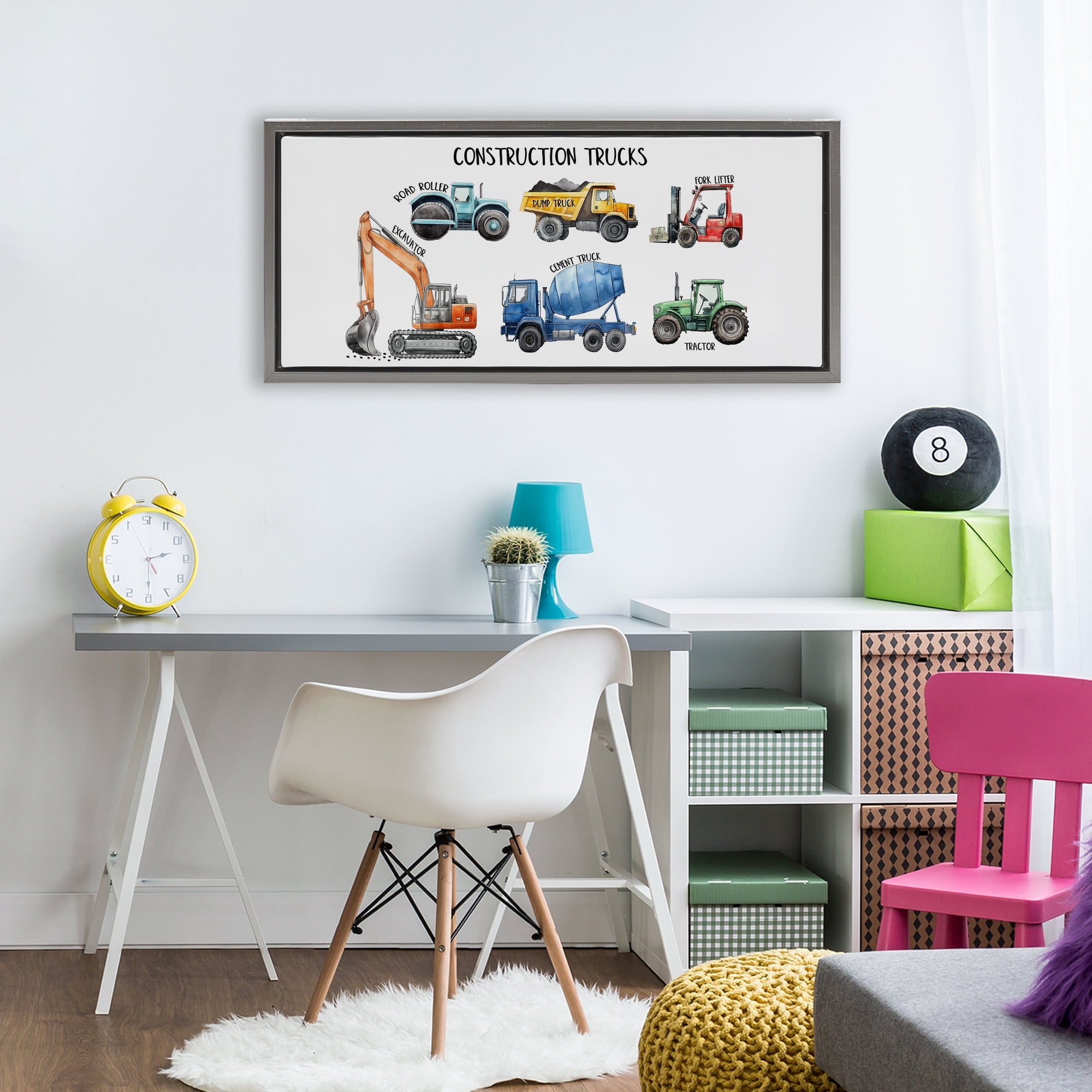 Stupell Industries Industrial Construction Trucks Gray Framed Floater Canvas Wall Art, design by Christine Simpson Art