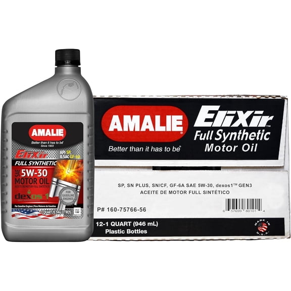 AMALIE Elixir Full Synthetic 5W-30 DEXOS1 (160-75766-56) 1 Quart Bottle, Pack of 12 | Made in USA