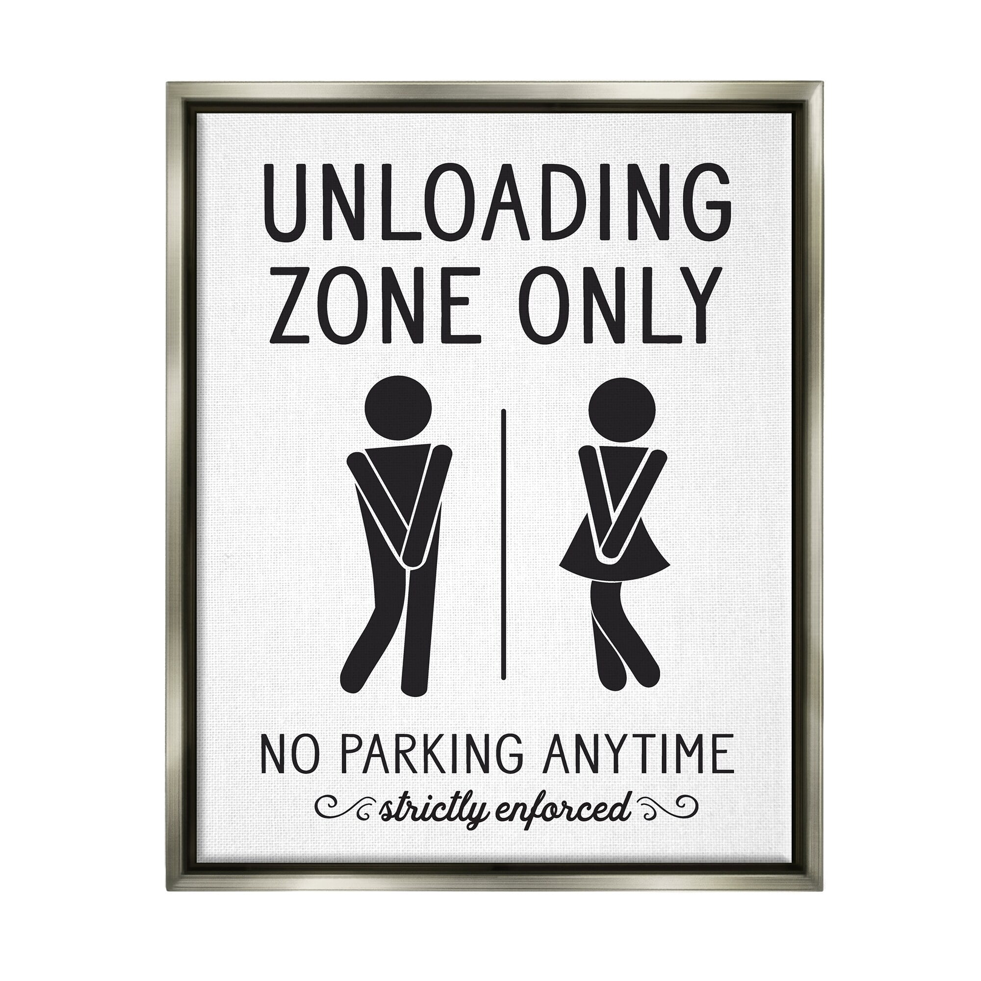 Stupell Industries Unloading Zone Witty Bathroom Symbols Casual Sign Graphic Art Luster Gray Floating Framed Canvas Print Wall Art, Design by Lettered and Lined