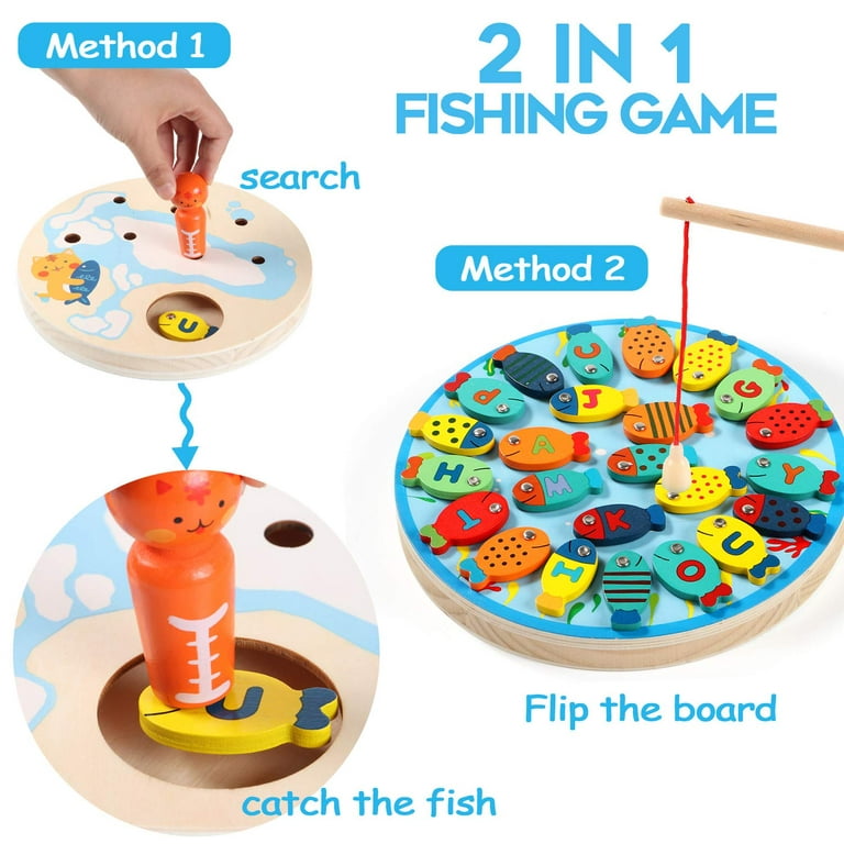 Lewo 30 PCS Magnetic Fishing Game Toddler Wooden Toys Preschool