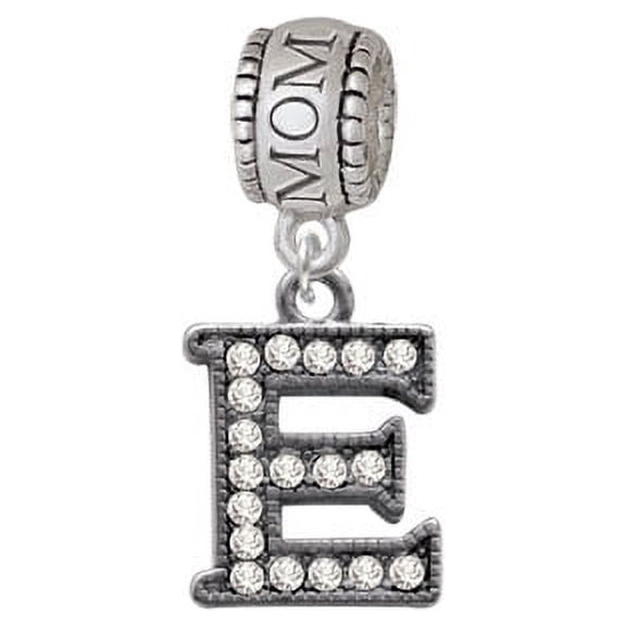 Crystal Black Initial - E - Beaded Border - Mom Charm Bead