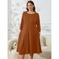 thumbnail image 2 of SHOWMALL Womens Plus Size Casual Dresses Pumpkin 4X Shift Dresses 3/4 Sleeves Casual Dress Boat Neck Flowy Dress with Pockets, 2 of 9