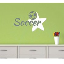 Bedroom Décor Soccer with Star Sports Wall Decals Stickers 23x14-Inch, Storm Gray/White