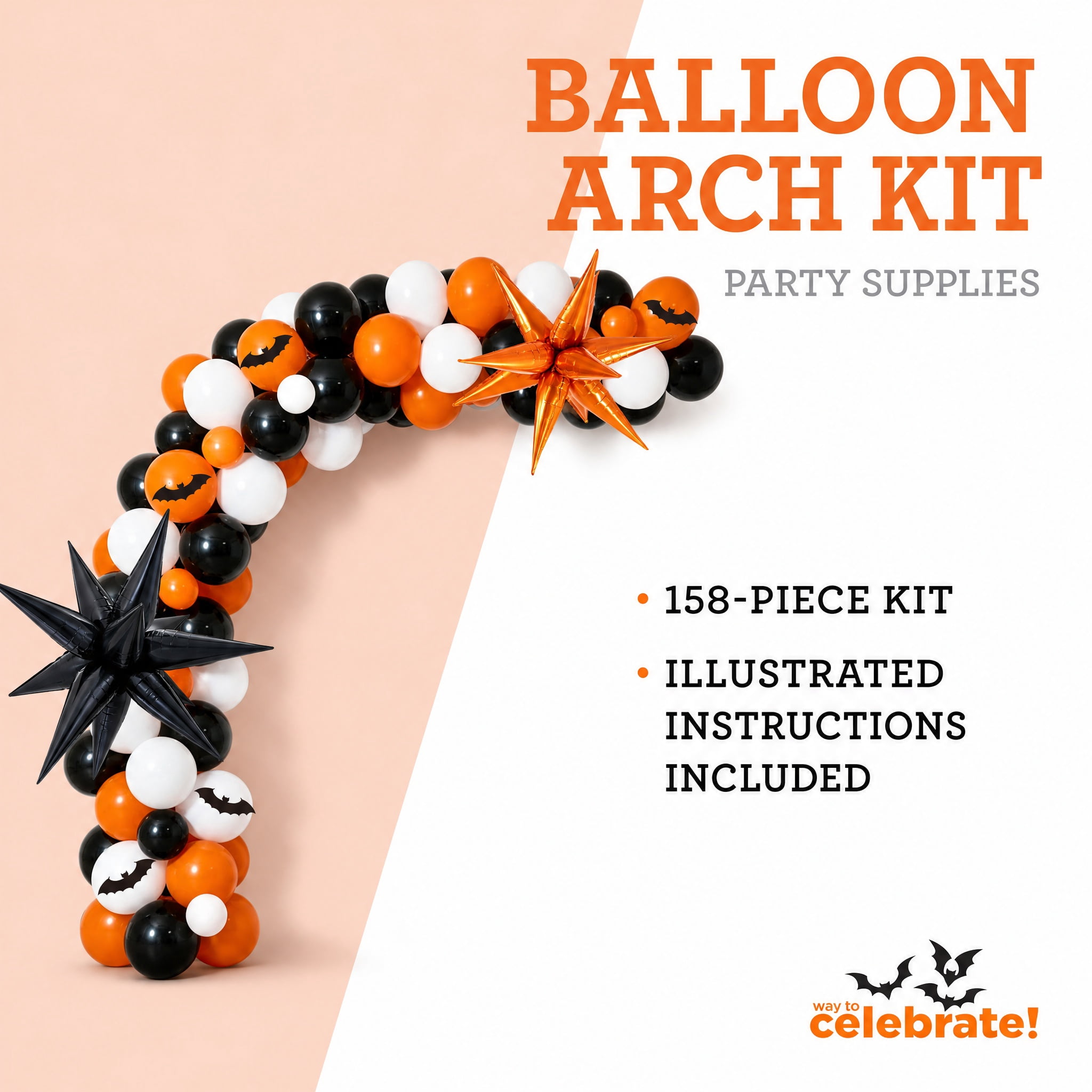 Balloon Arch Kit, Orange/Black/White, Halloween by Way To Celebrate